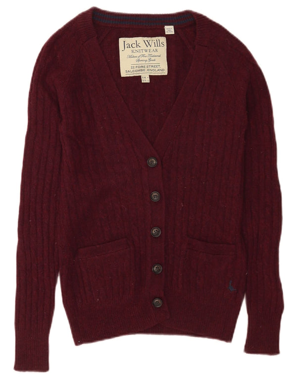 Suéter cardigã feminino Jack Wills Reino Unido 4 XS lã Merino Borgonha