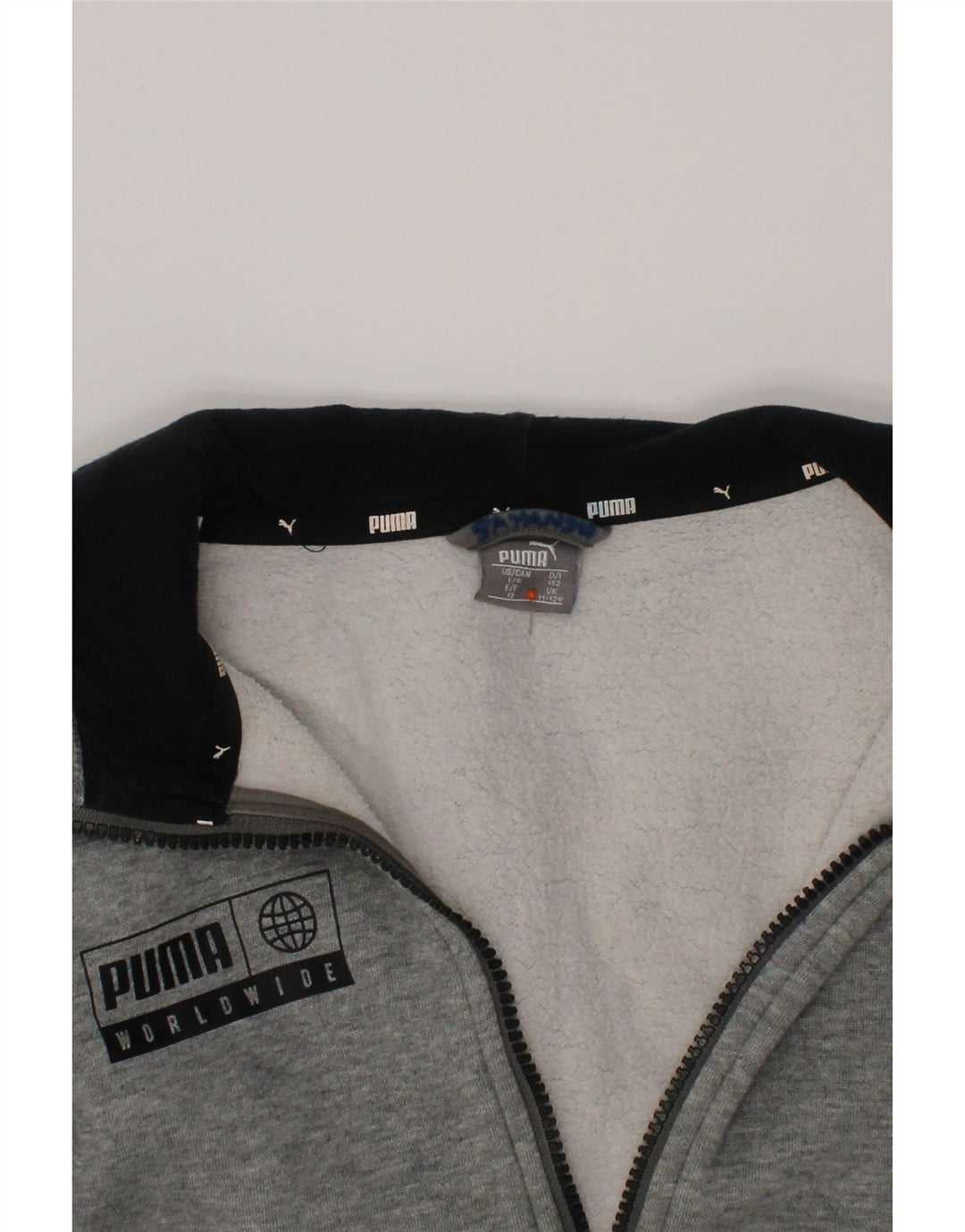 Suéter PUMA feminino com capuz e zíper gráfico 11-12 anos algodão cinza