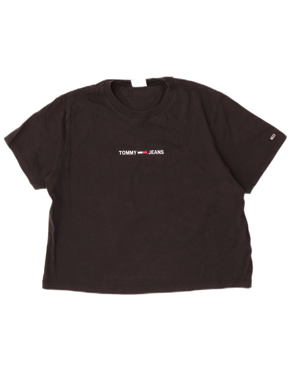 Tommy Hilfiger Camiseta Feminina Crop Top UK 16 Grande Algodão Preto
