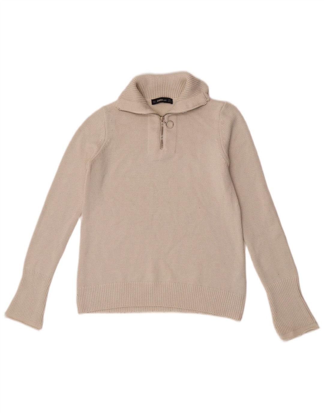 Suéter feminino Zara com zíper e gola redonda Reino Unido 12 médio branco
