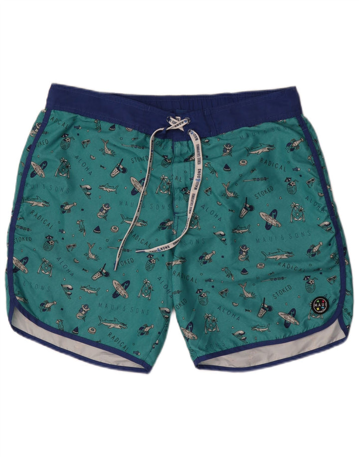 Maui and Sons Shorts de natação masculino com padrão abstrato gráfico 2XL verde
