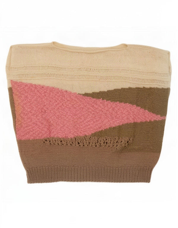 Regata feminina vintage com colete curto UK 14 bloco colorido médio multicolorido