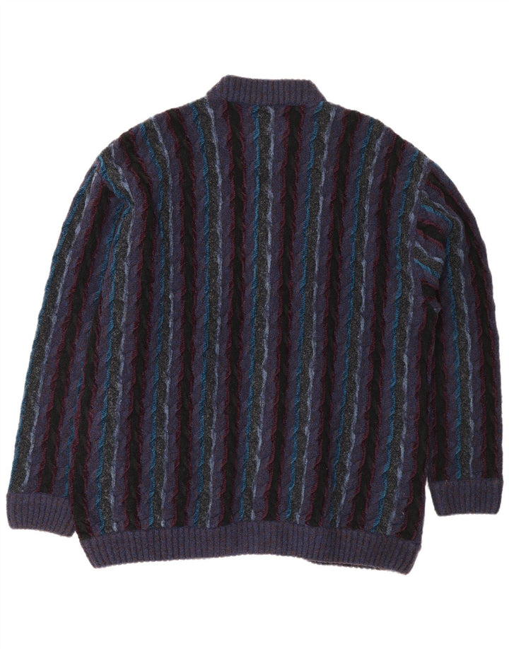 Suéter cardigã masculino Fiume Regular Fit XL de lã listrada roxa
