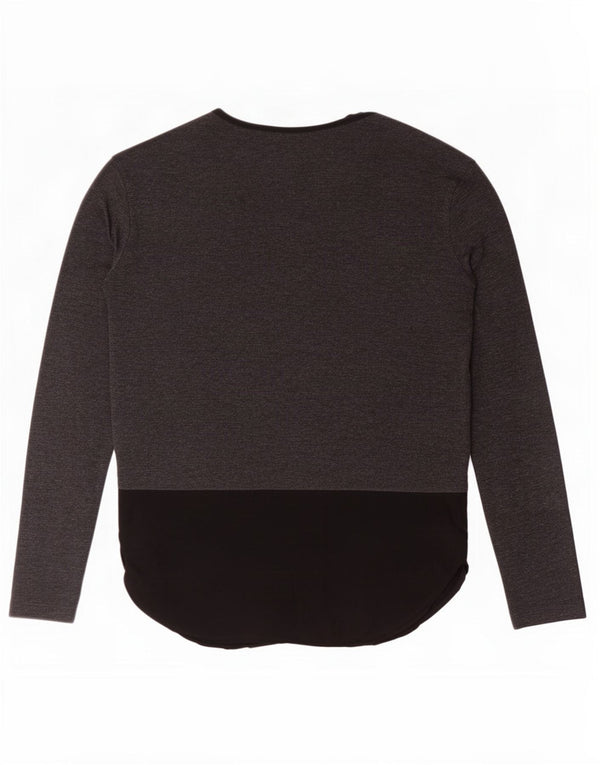Top feminino Zara manga comprida UK 16 grande cinza colorblock poliéster