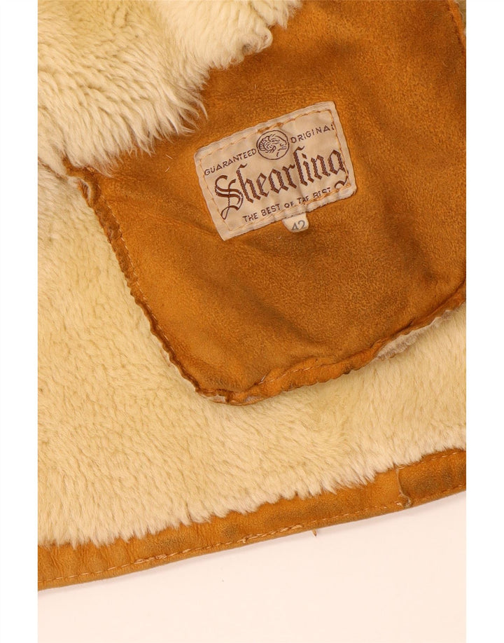 Jaqueta feminina vintage de shearling de grandes dimensões IT 42 Shearling marrom médio