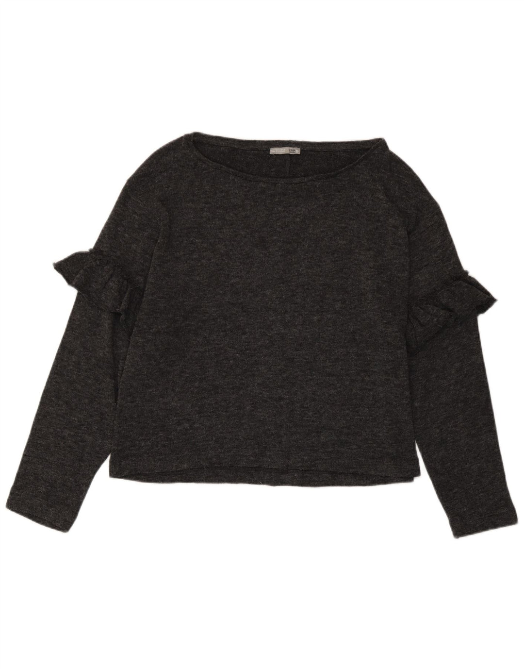 Top feminino Zara de manga comprida UK 12 cinza médio manchado