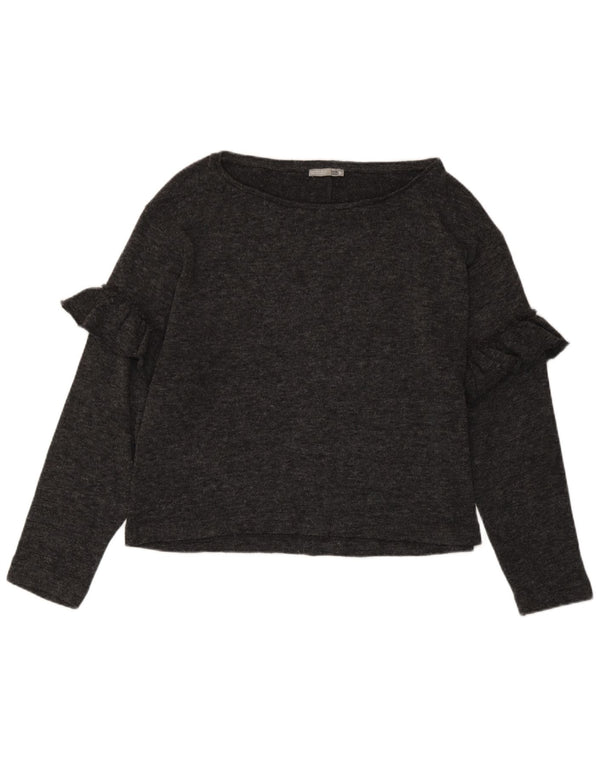 Top feminino Zara de manga comprida UK 12 cinza médio manchado