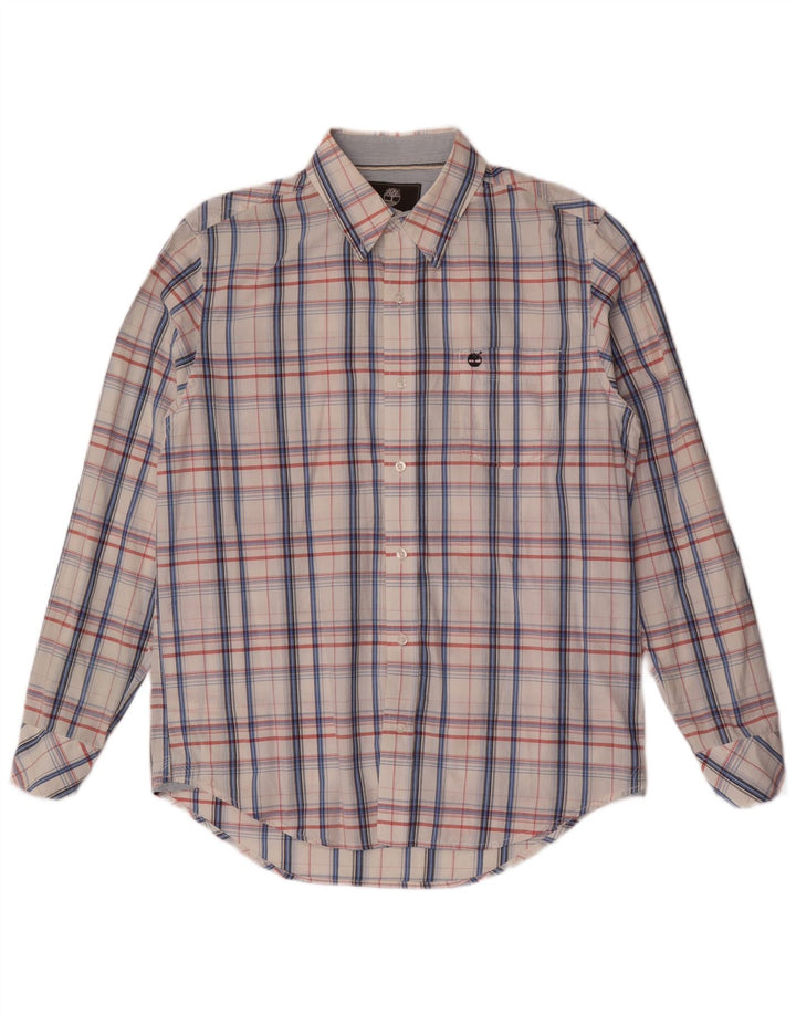 Camisa masculina Timberland Regular Fit médio branco xadrez algodão