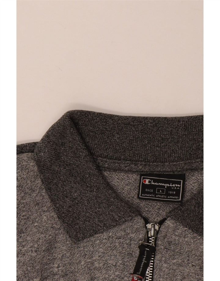 Camisa polo masculina de manga comprida Champion grande bloco cinza