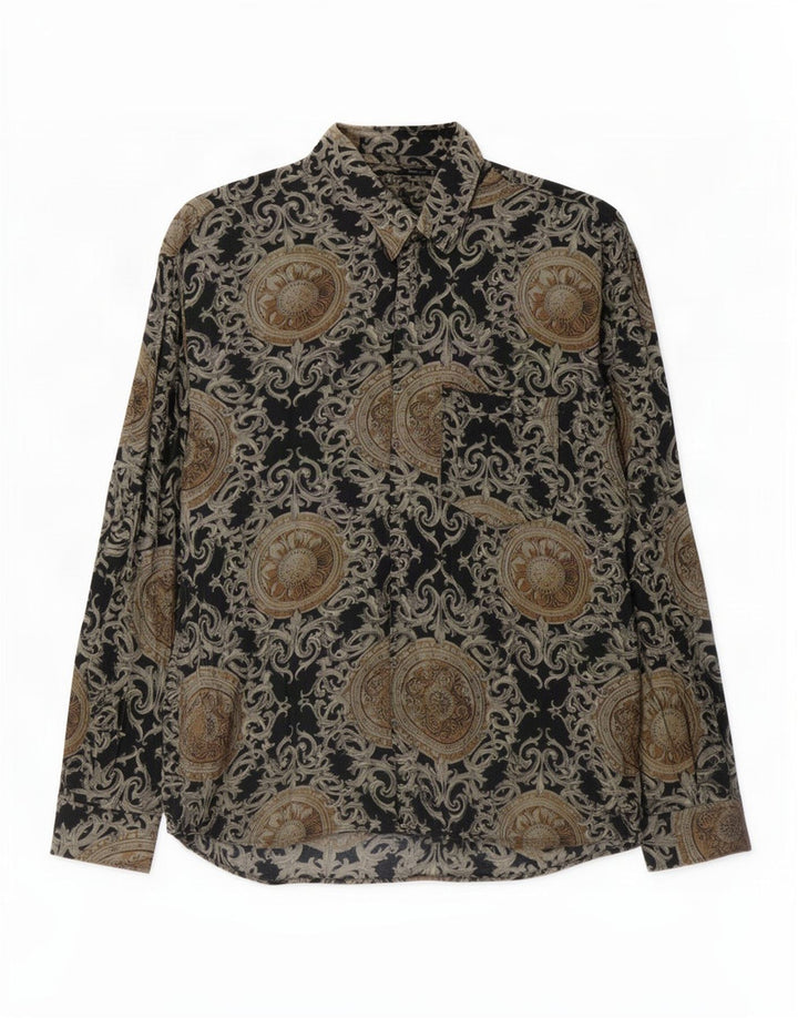 Camisa masculina vintage grande preta Paisley
