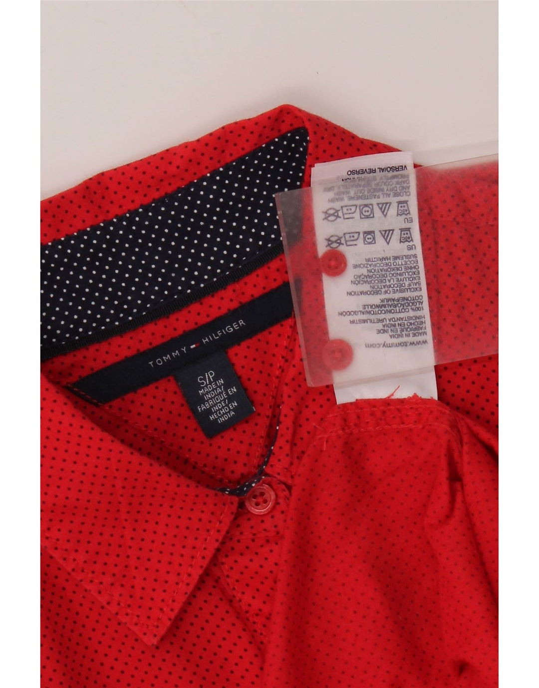 Camisa feminina Tommy Hilfiger UK 10 pequena algodão manchado vermelho