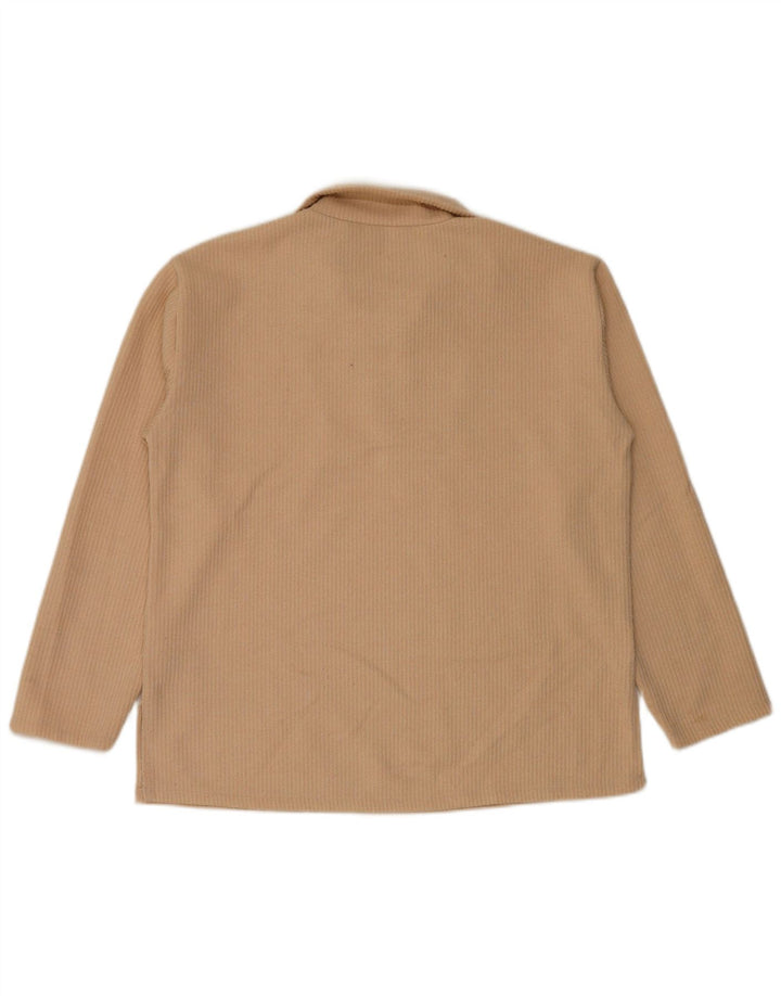Zara Top feminino com zíper e manga comprida Reino Unido 16 grande poliéster bege