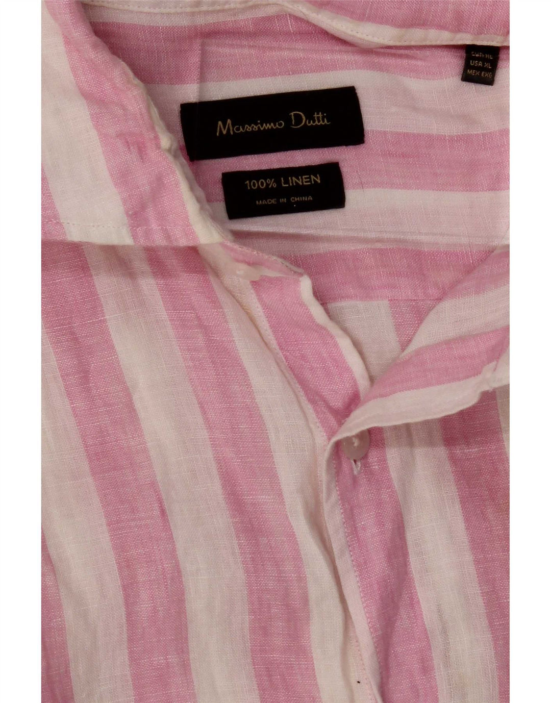Camisa masculina Massimo Dutti XL linho listrado rosa