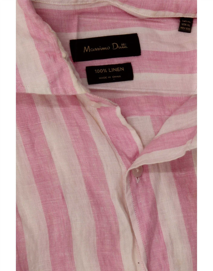 Camisa masculina Massimo Dutti XL linho listrado rosa