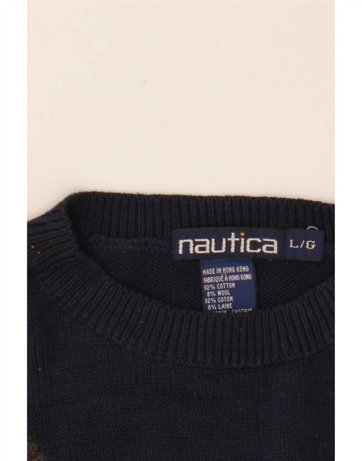 Suéter masculino Nautica Golf com gola redonda, grande bloco colorido multicolorido