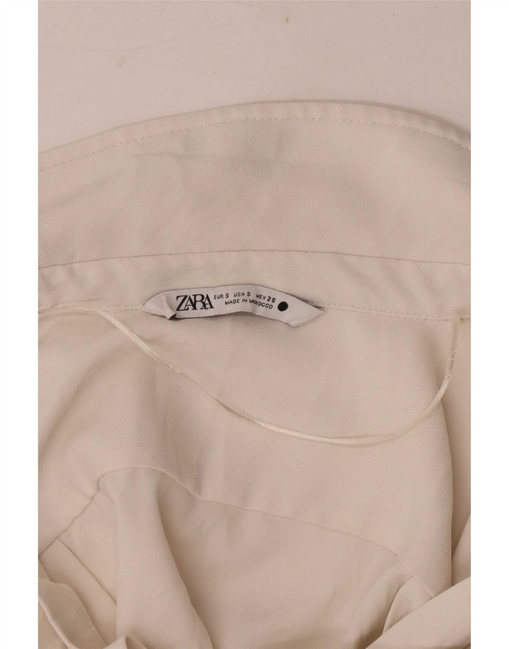 Zara blusa feminina cropped manga comprida top UK 10 pequeno off white