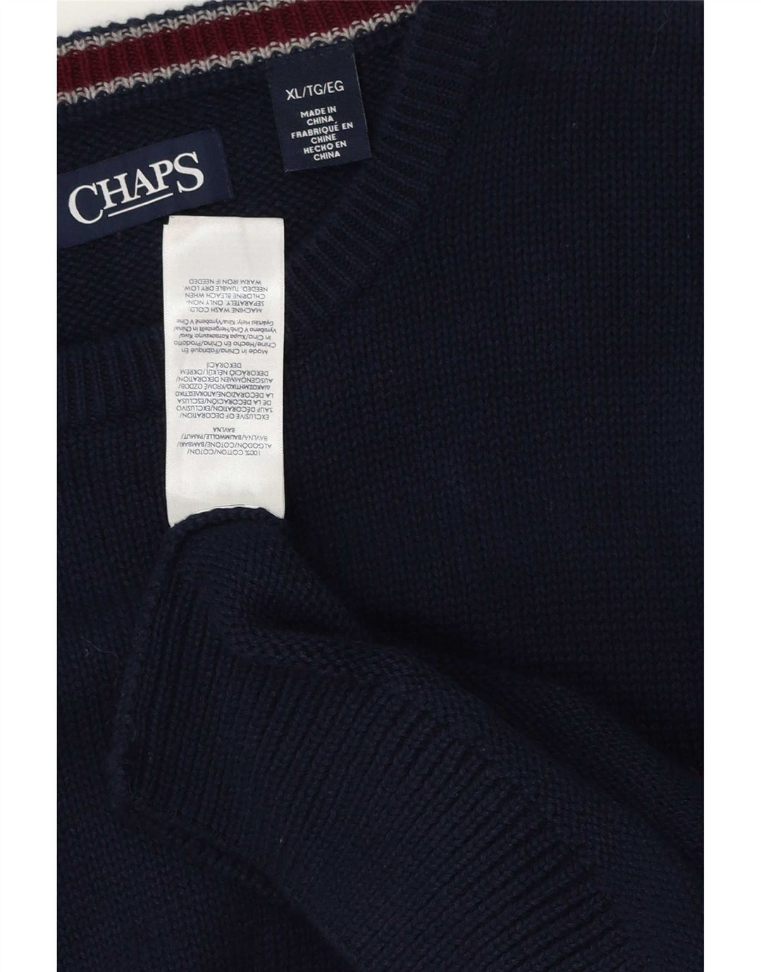 Suéter masculino Chaps com gola redonda XL azul marinho algodão