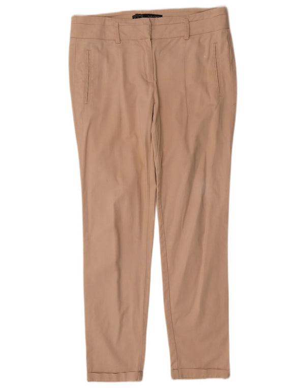 Zara Calça feminina casual slim UE 38 pequena W28 L27 algodão bege