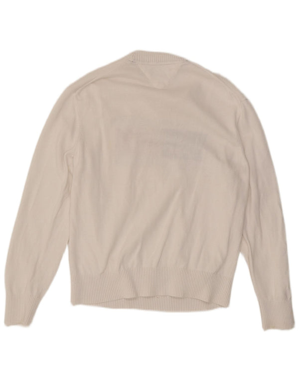 Suéter masculino Tommy Hilfiger com gola redonda e algodão branco pequeno