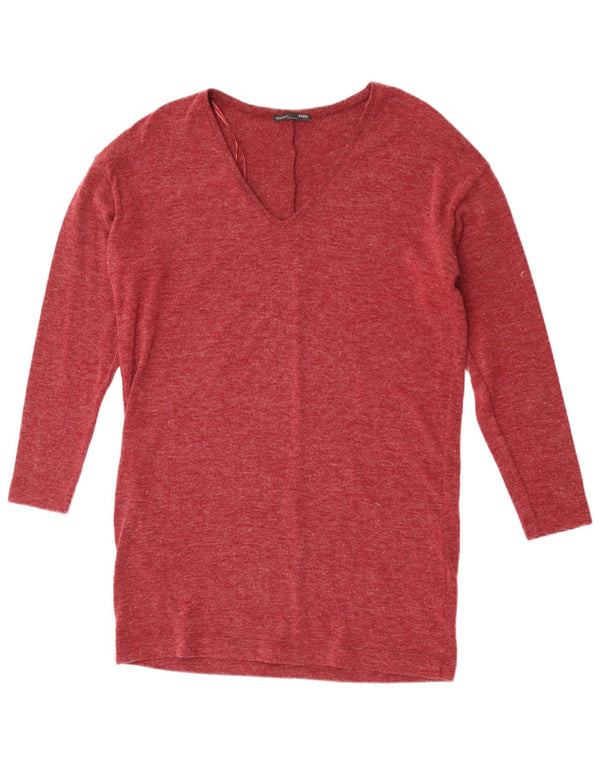 Zara Womens Top Long Sleeve UK 14 Medium Maroon Flecked Polyester