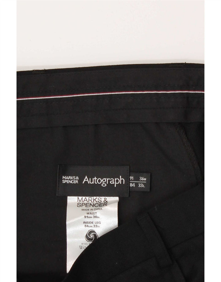 Calça masculina de terno reto Marks & Spencer W36 L33 poliéster preto