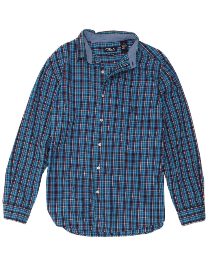 Camisa masculina Chaps Easy Care grande algodão xadrez azul