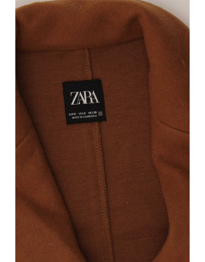 Sobretudo aberto feminino Zara UK 10 pequeno poliéster bege