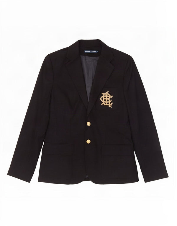 Jaqueta blazer feminina Ralph Lauren com 2 botões EUA 8 lã azul marinho médio