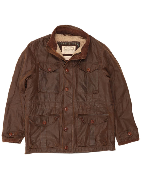 White Stuff Mens Sherpa Waxed Cotton Utility Jacket UK 42 XL Brown