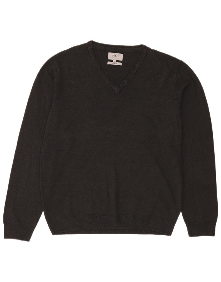Suéter masculino Marks & Spencer com decote em V grande acrílico preto