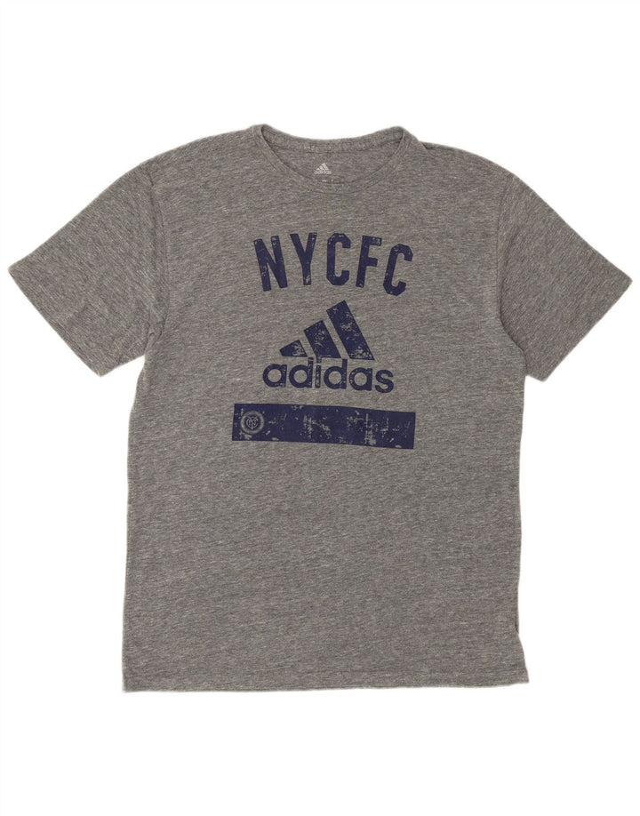 Camiseta masculina Adidas New York City com estampa gráfica grande poliéster cinza