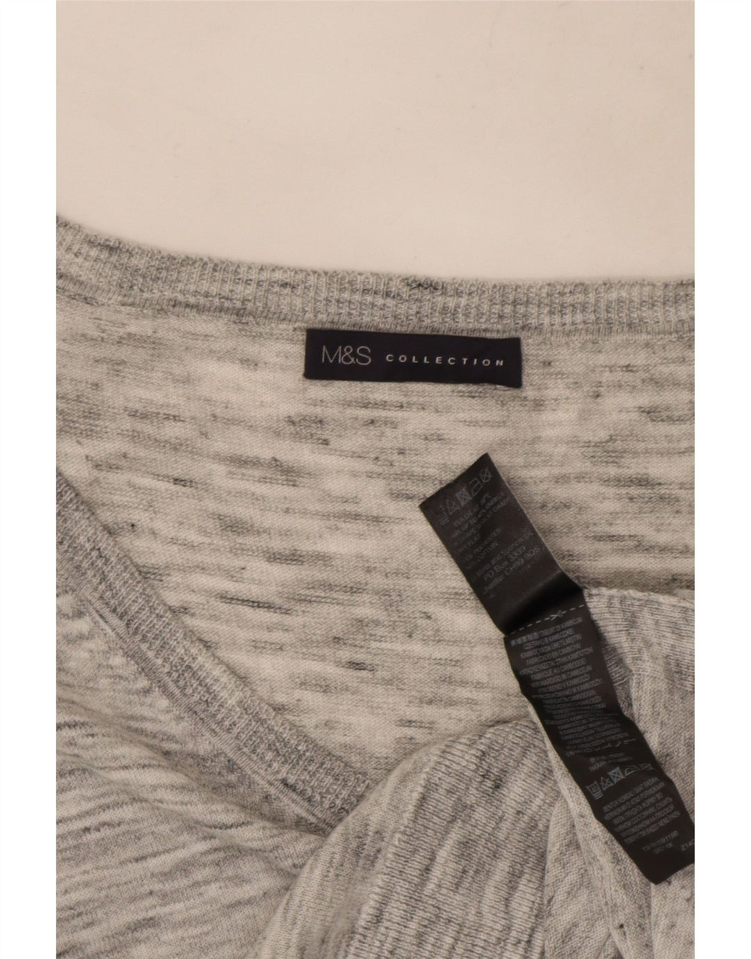 Suéter feminino Marks & Spencer com decote em V Reino Unido 8 pequeno cinza manchado