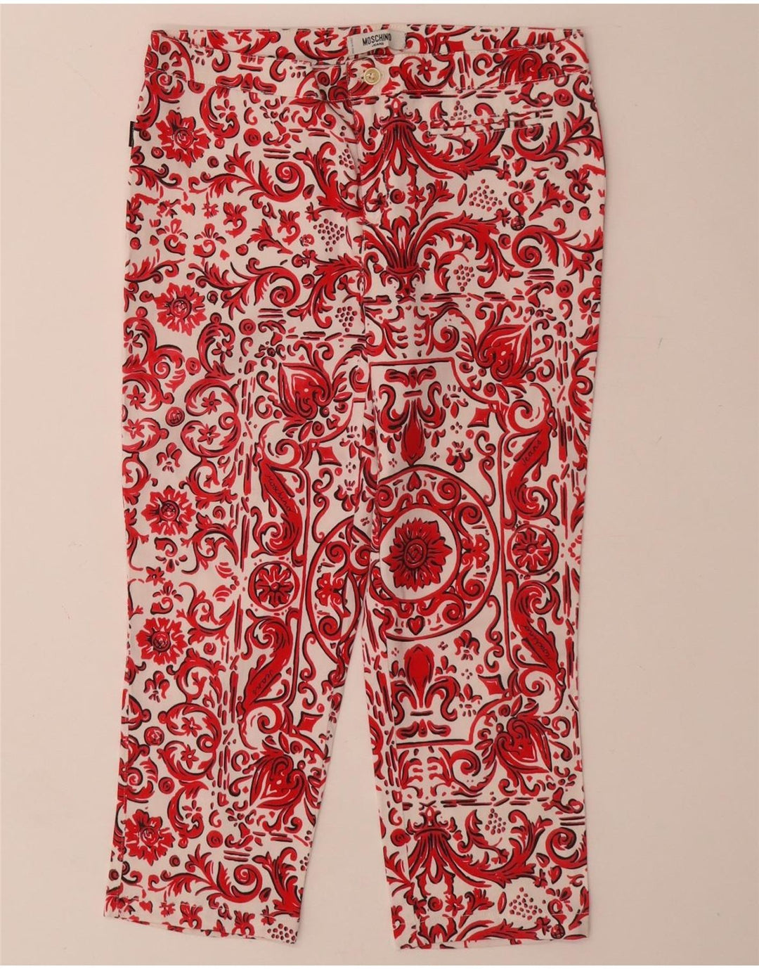 Calça Capri Reta Feminina MOSCHINO Reino Unido 12 Médio W28 L21 Vermelho Paisley