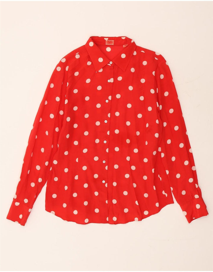 Blusa feminina vintage IT 48 XL Red Polka Dot Silk