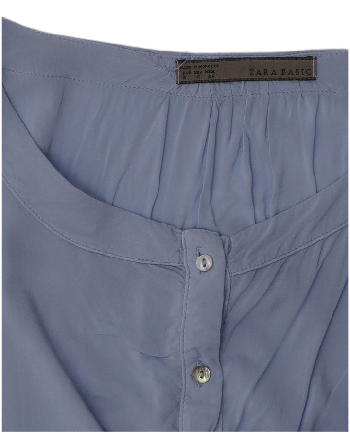 Zara blusa feminina oversized top UK 10 pequeno azul