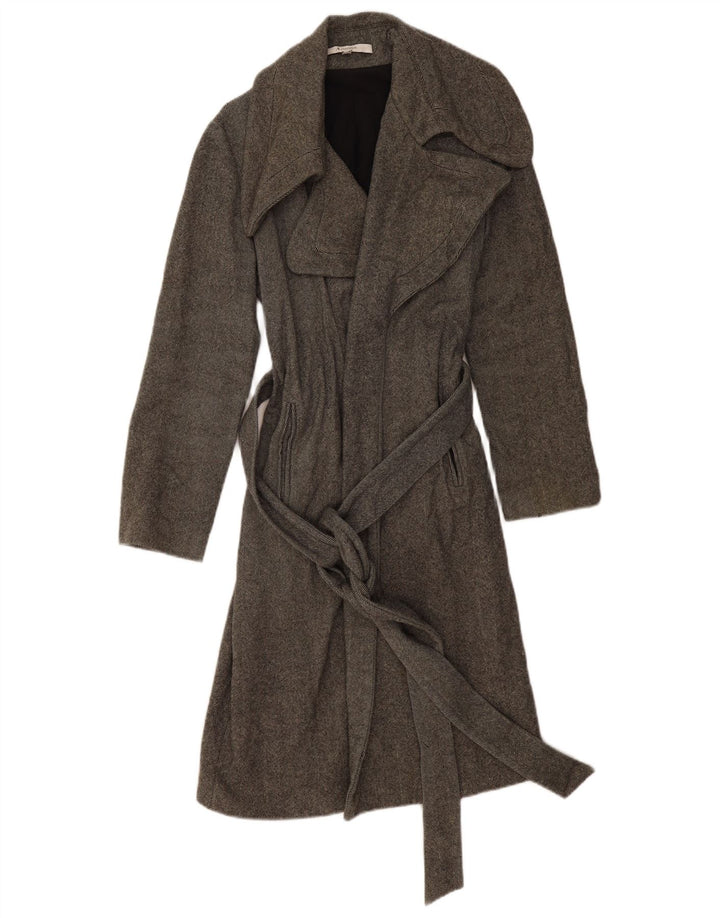 Sobretudo feminino Aquascutum UK 8 pequeno espinha de peixe cinza lã de carneiro