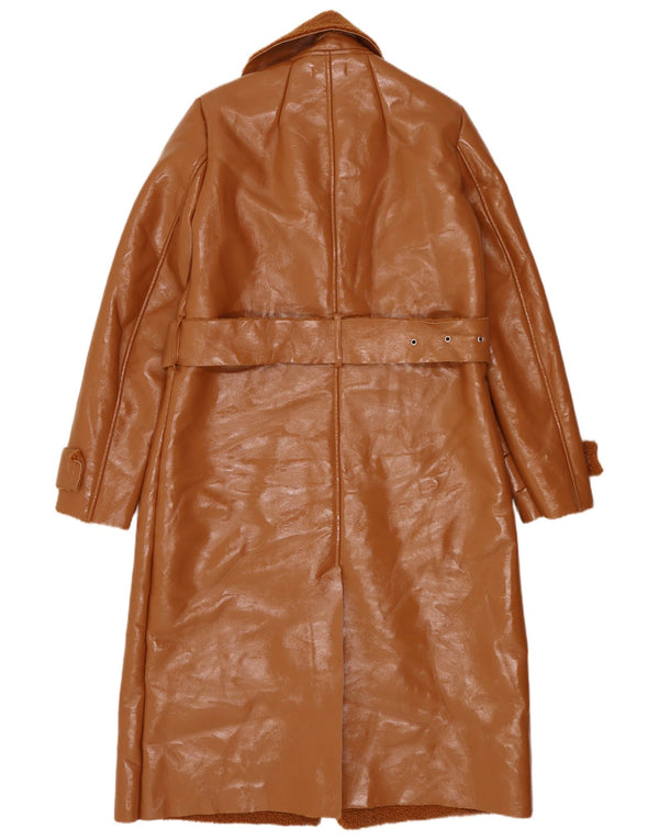 Sobretudo feminino de couro sintético Sherpa Topshop Reino Unido 10 pequeno poliuretano marrom