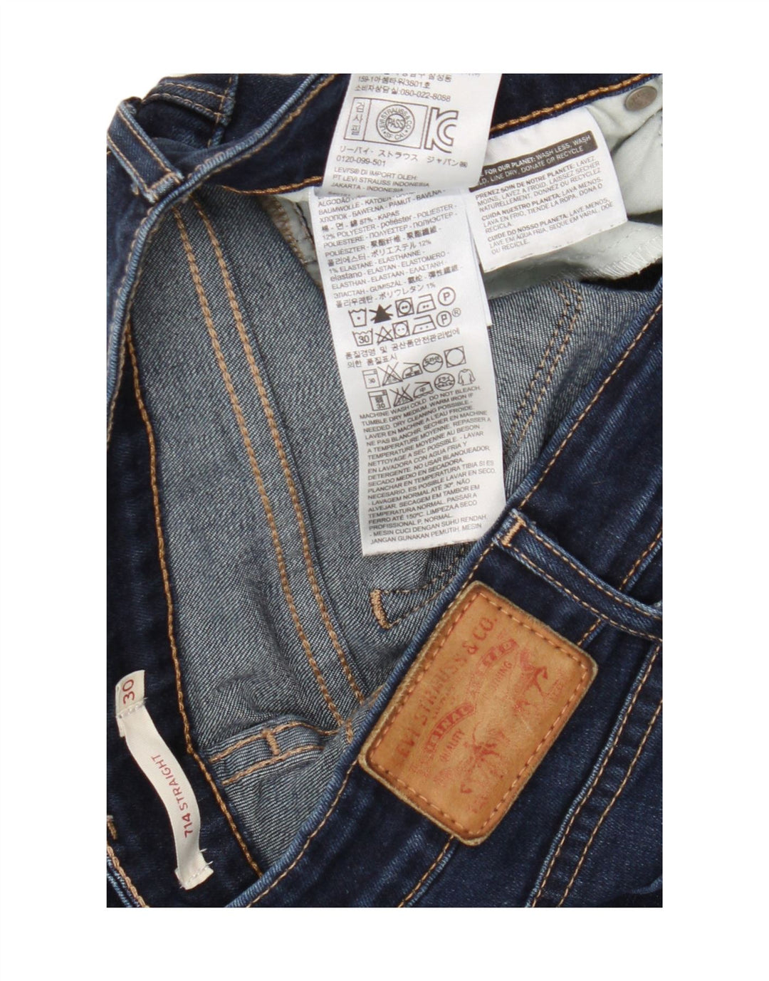 Calça jeans feminina Levi's 714 Straight W30 L32 azul marinho algodão