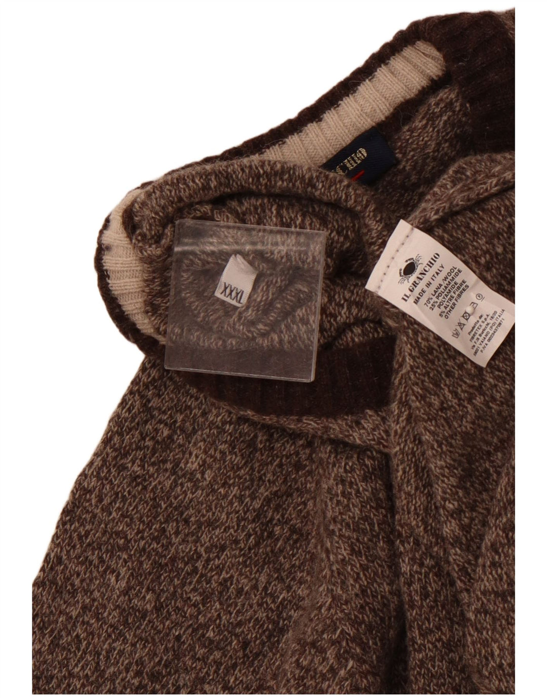 Suéter feminino IL GRANCHIO com gola redonda Reino Unido 22 3XL lã manchada marrom