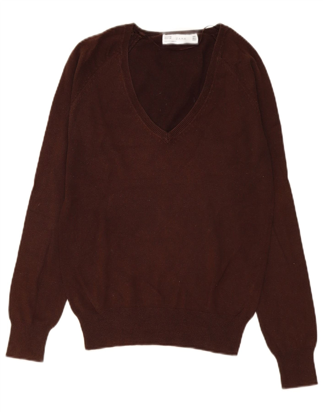 Suéter feminino Zara com decote em V Reino Unido 12 algodão marrom médio