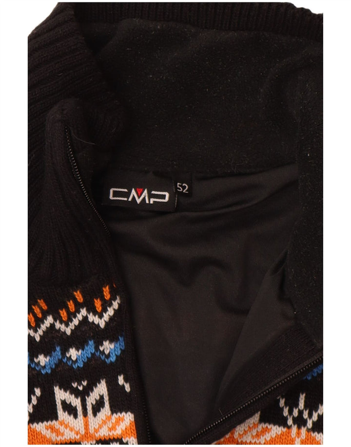 Suéter masculino CMP com zíper e pescoço IT 52 grande preto Fair Isle acrílico