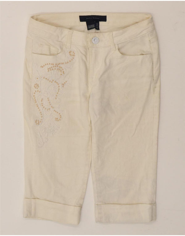 Shorts casual feminino Zara EU 36 XS W26 algodão paisley branco