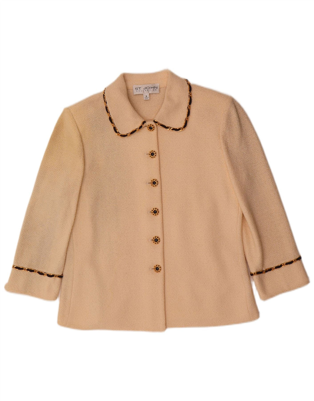 Suéter cardigã feminino VINTAGE manga 3/4 US 8 médio off white lã