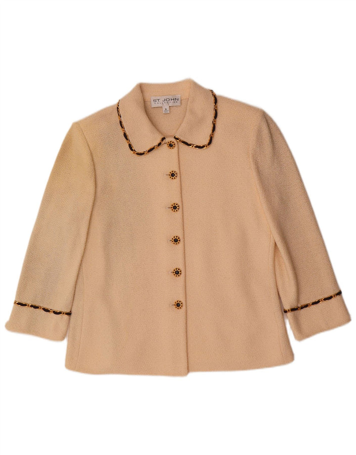 Suéter cardigã feminino VINTAGE manga 3/4 US 8 médio off white lã