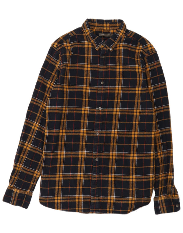 Camisa masculina de flanela French Connection grande algodão xadrez azul marinho