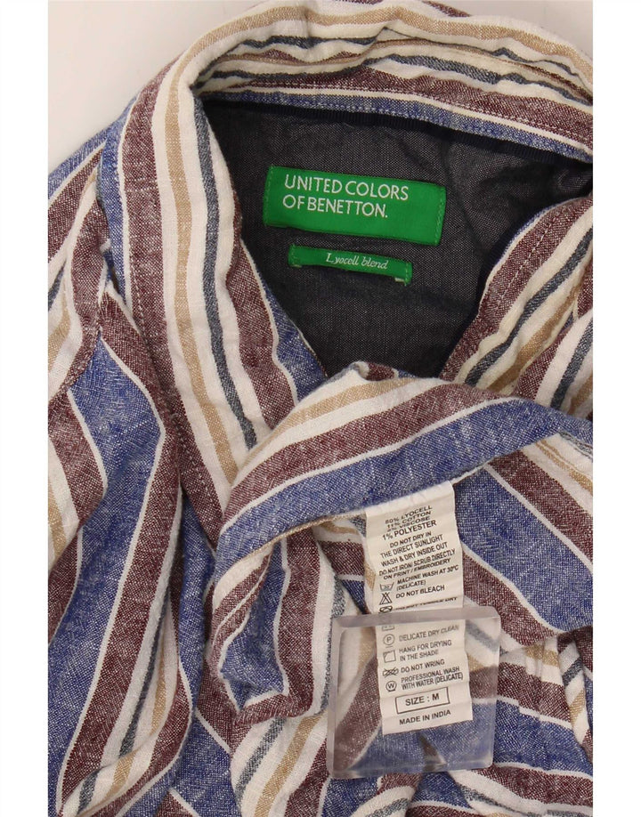 Camisa masculina Benetton listrada azul médio Lyocell