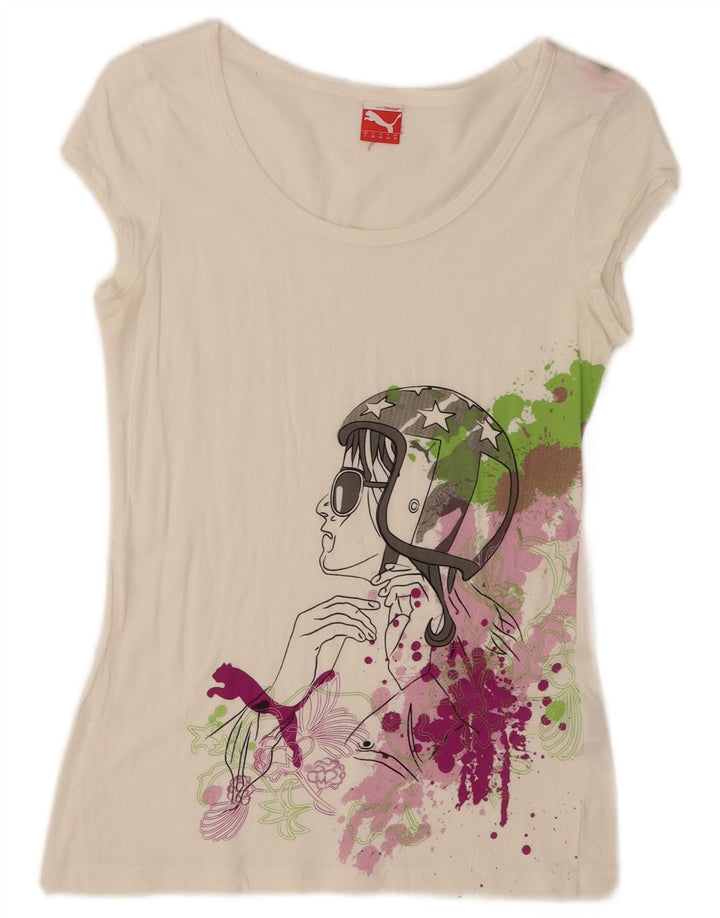 Puma Camiseta Feminina Regular Graphic Top UK 10 Pequena Branca