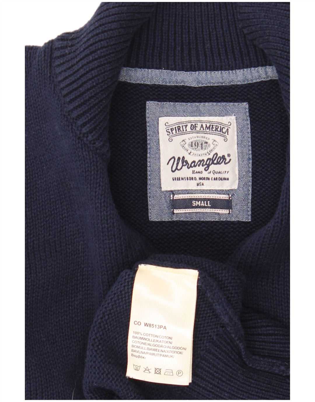Wrangler Suéter masculino com zíper e gola pequena de algodão azul marinho