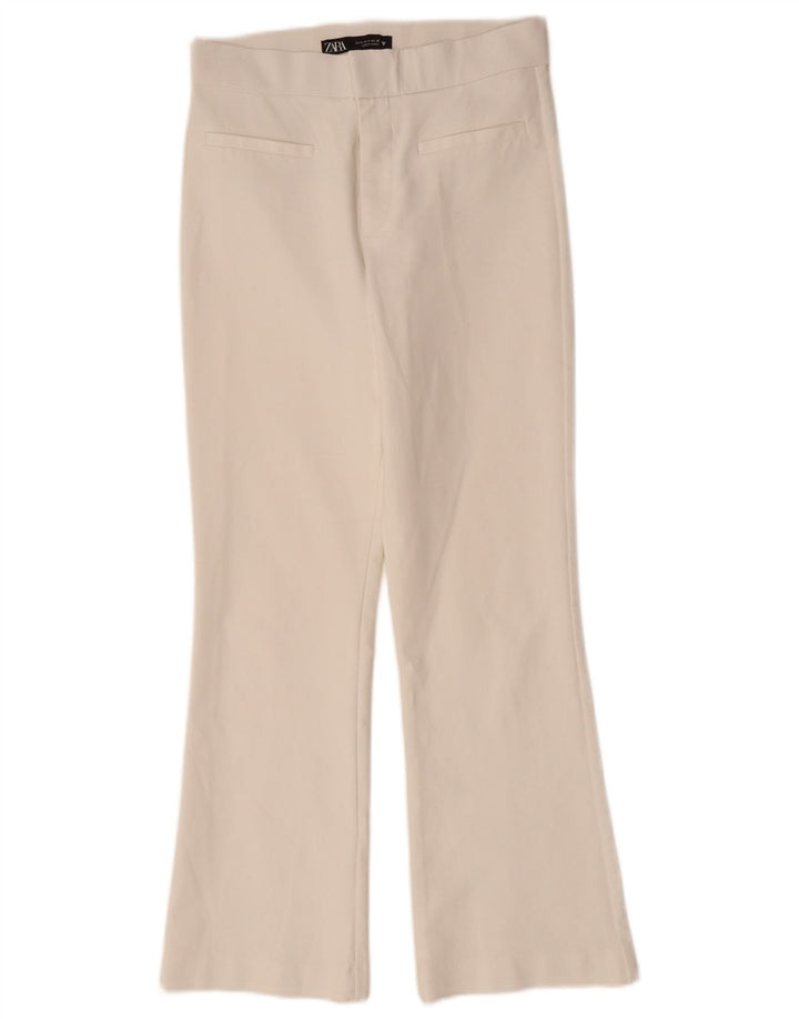 ZARA Calça feminina casual bootcut pequena W26 L25 algodão branco