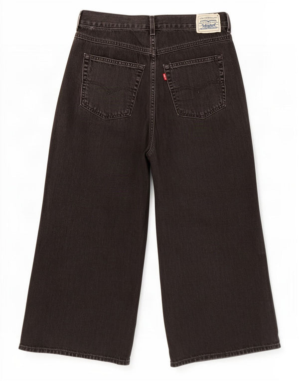 Calça jeans feminina Levi's cintura alta com perna larga W30 L26 algodão preto